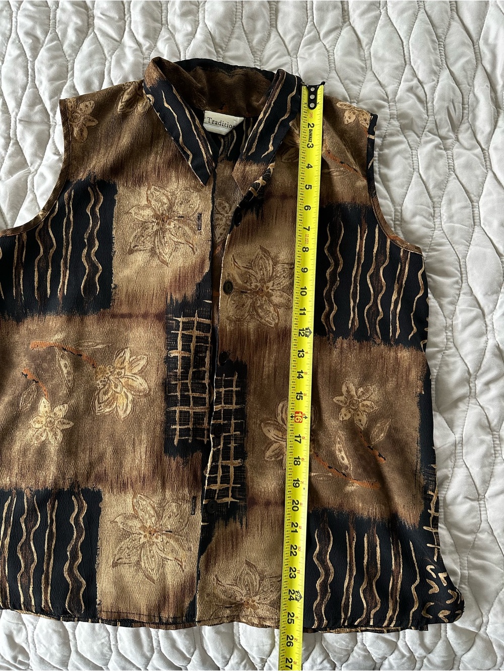 Vintage 90s Tradition Earth Tone Patchwork Vest Boho Floral Abstract Brown Apx M - Picture 6 of 7